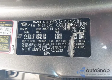 2015 Kia Soul из США, поврежденный, VIN KNDJN2A27F7218230